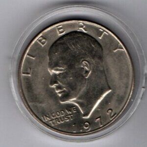 1972-D Eisenhower Dollar.. AU.. Excellent Condition.. Toning.. In Capsule